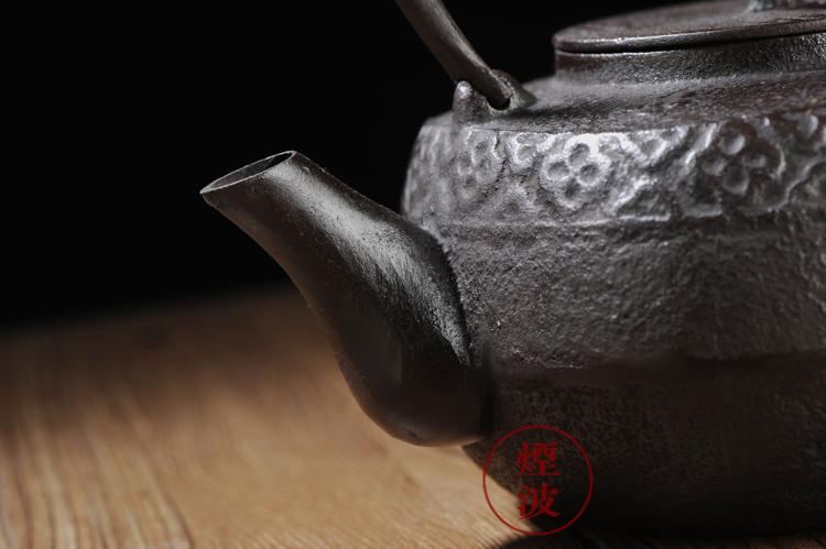 煙波★日本鐵器 佐藤守巨 十字摘花紋 老鐵壺 煮茶壺 煮水壺 茶具